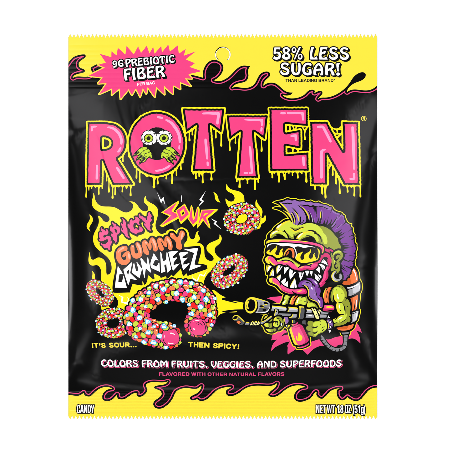 Rotten Candy - Spicy Sour Cruncheez Gummy Candy: GF, Prebiotics, Low Sugar
