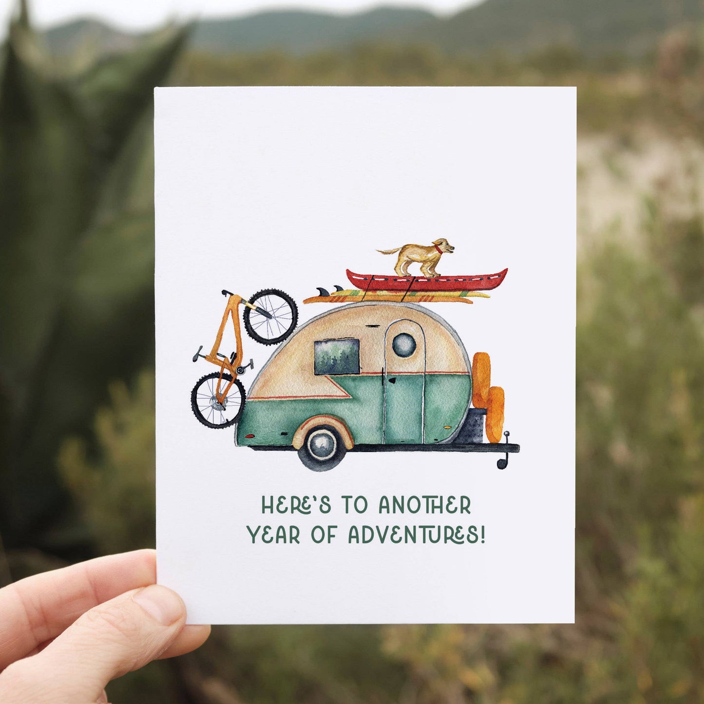 Watercolor Wednesday | Adventure Art & Stationery - Adventure Birthday Card | Retro Camper Design