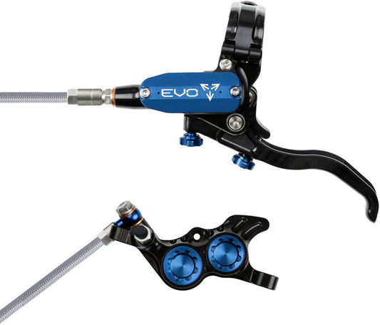 Hope EVO GR4 Disc Brake Lever Set - Left Hand Post Mount 4-Piston Braided Hydraulic Hose BLK/Blue-Goodwynn's