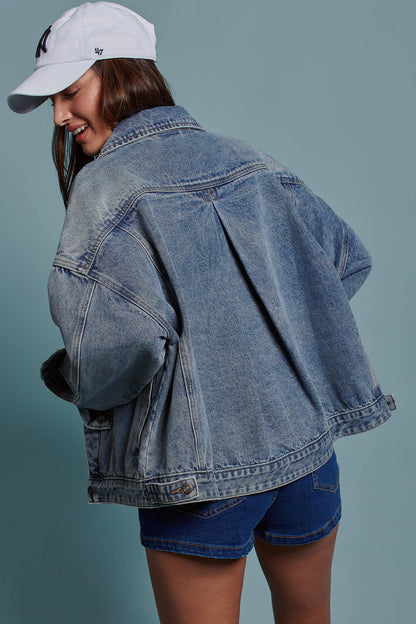 Urban Daizy - Oversized Button Up Pleated Back Western Jacket