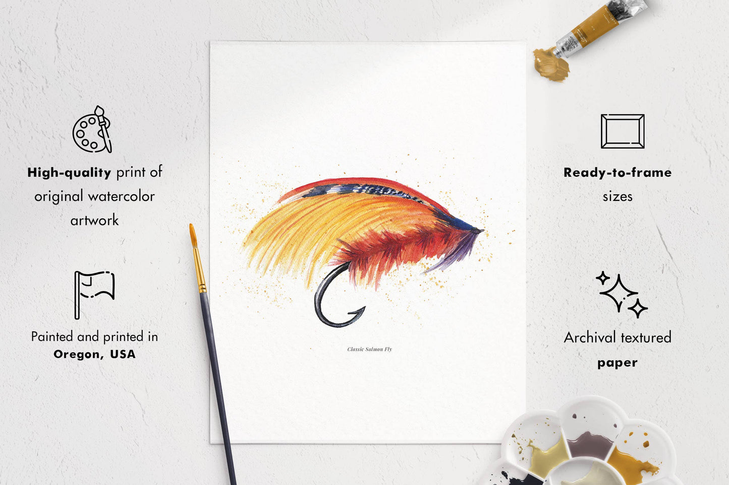 Watercolor Wednesday | Adventure Art & Stationery - Classic Salmon Fly Fishing Tie | Watercolor Art Print