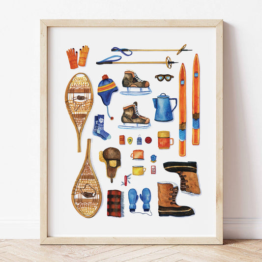 Watercolor Wednesday | Adventure Art & Stationery - Vintage Skiing Essentials | Watercolor Art Print-Goodwynn's