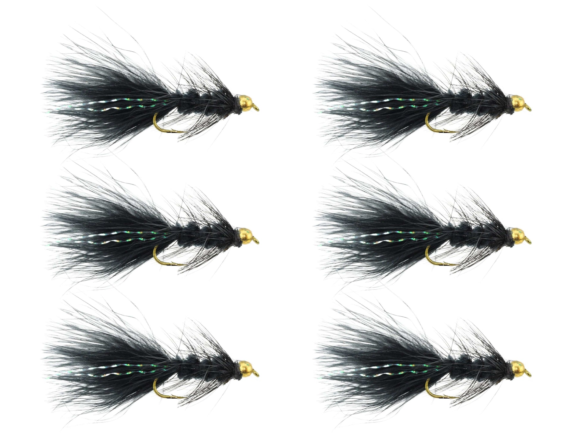 Wild Water Fly Fishing Black Wooly Bugger w/ Bead Head, Size 10, Qty. 6-Goodwynn'sGoodwynn's