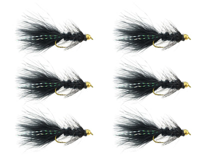Wild Water Fly Fishing Black Wooly Bugger w/ Bead Head, Size 10, Qty. 6