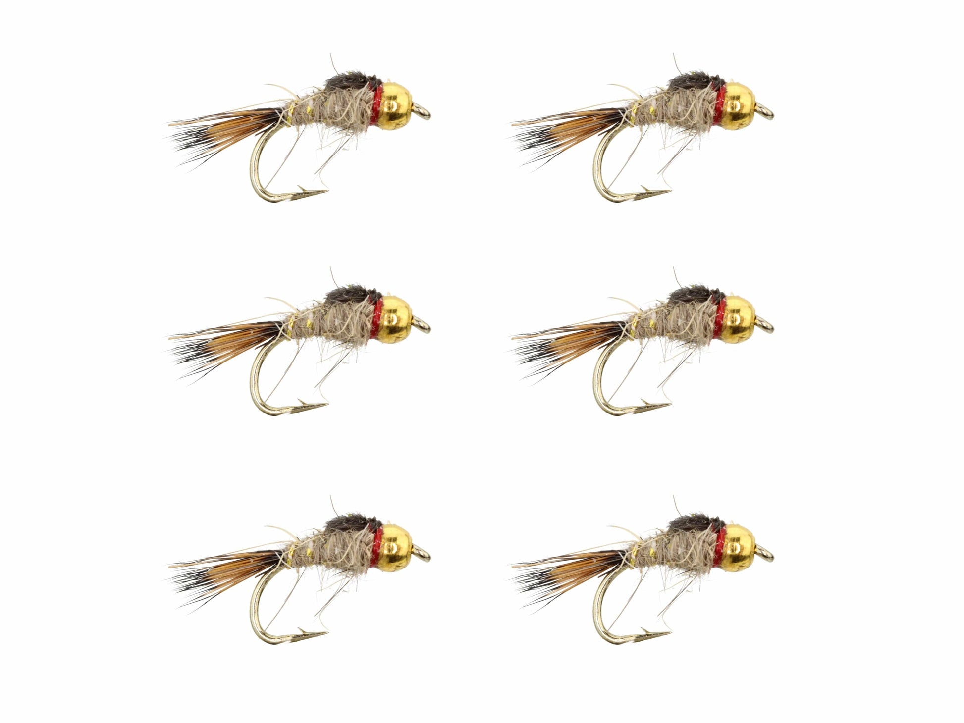 Wild Water Fly Fishing Gold Ribbed Hare's Ear Bead Head Nymph, Size 14, Qty. 6-Goodwynn'sGoodwynn's