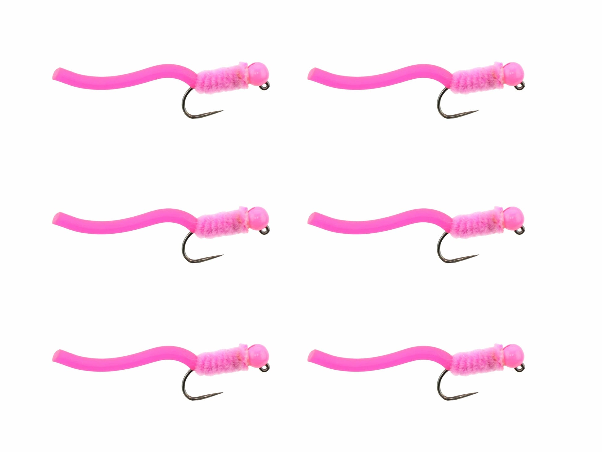 Wild Water Fly Fishing Tungsten Bead Head Pink Squirmy Worm, Size 12, Qty. 6-Goodwynn'sGoodwynn's