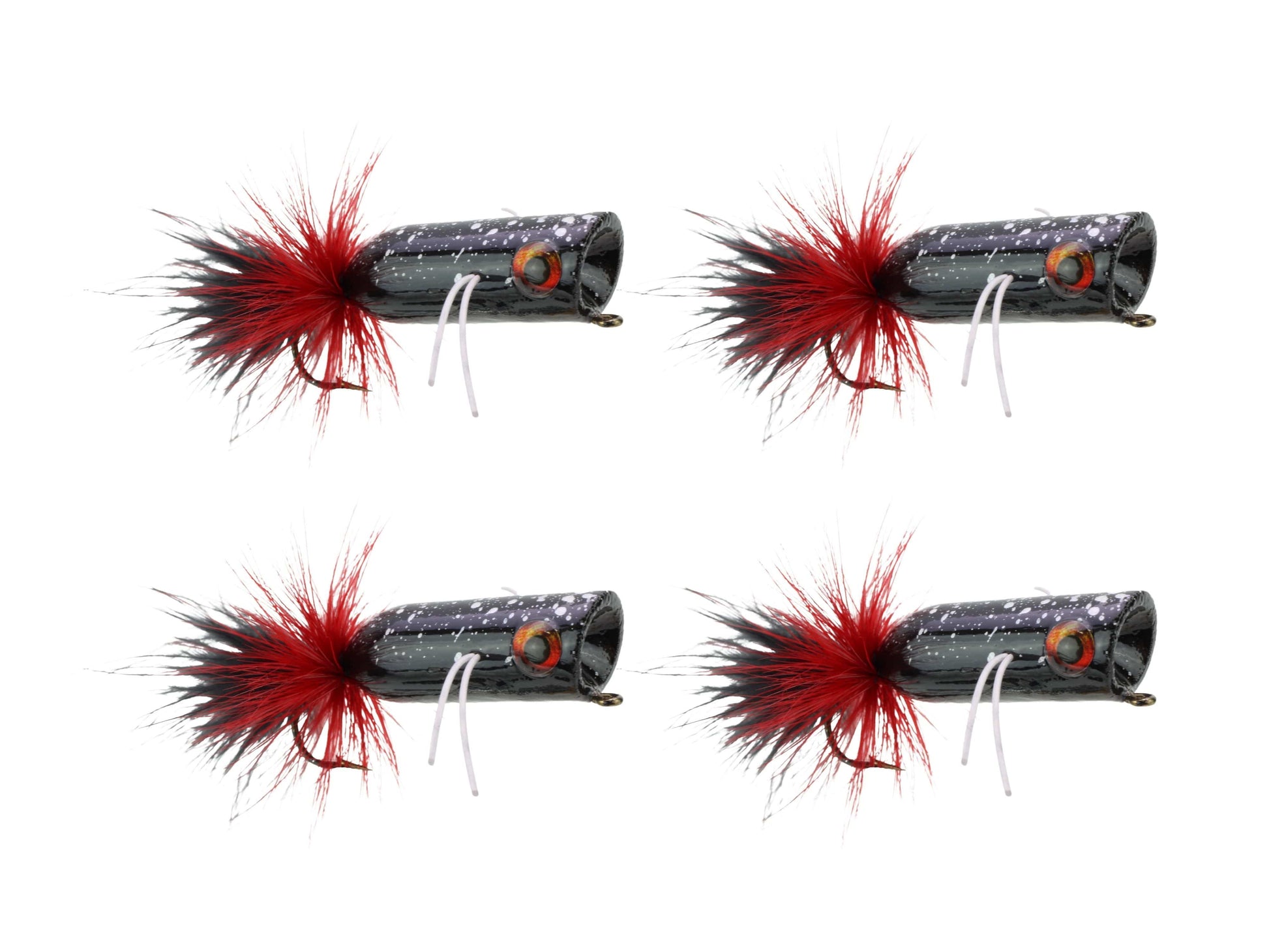 Wild Water Fly Fishing Red and Black Mini Bass Popper, Size1/0, Qty. 4-Goodwynn'sGoodwynn's