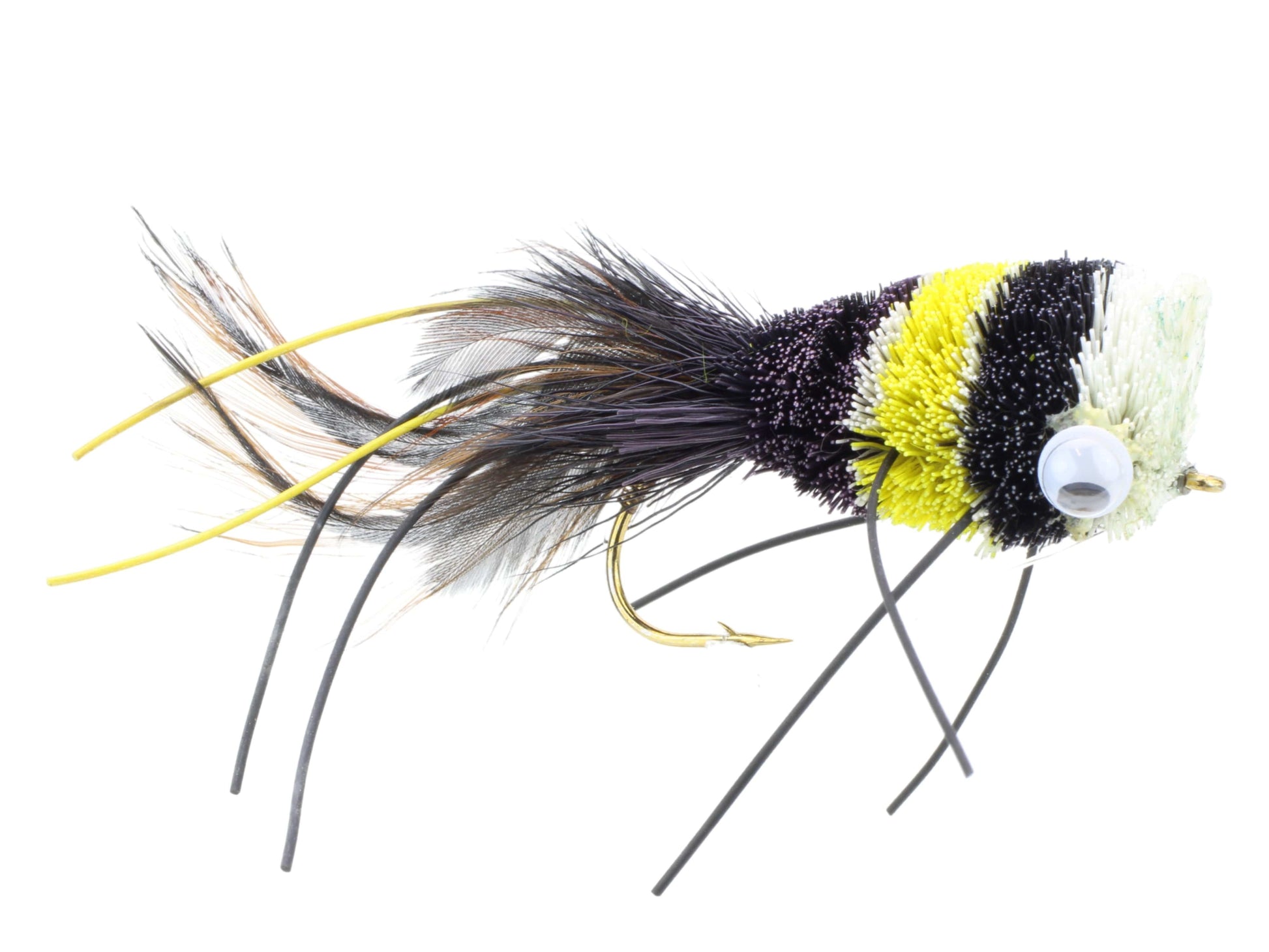 Wild Water Fly Fishing Black, Yellow and White Deer Hair Bass Bug, Size 2, Qty. 2-Goodwynn'sGoodwynn's