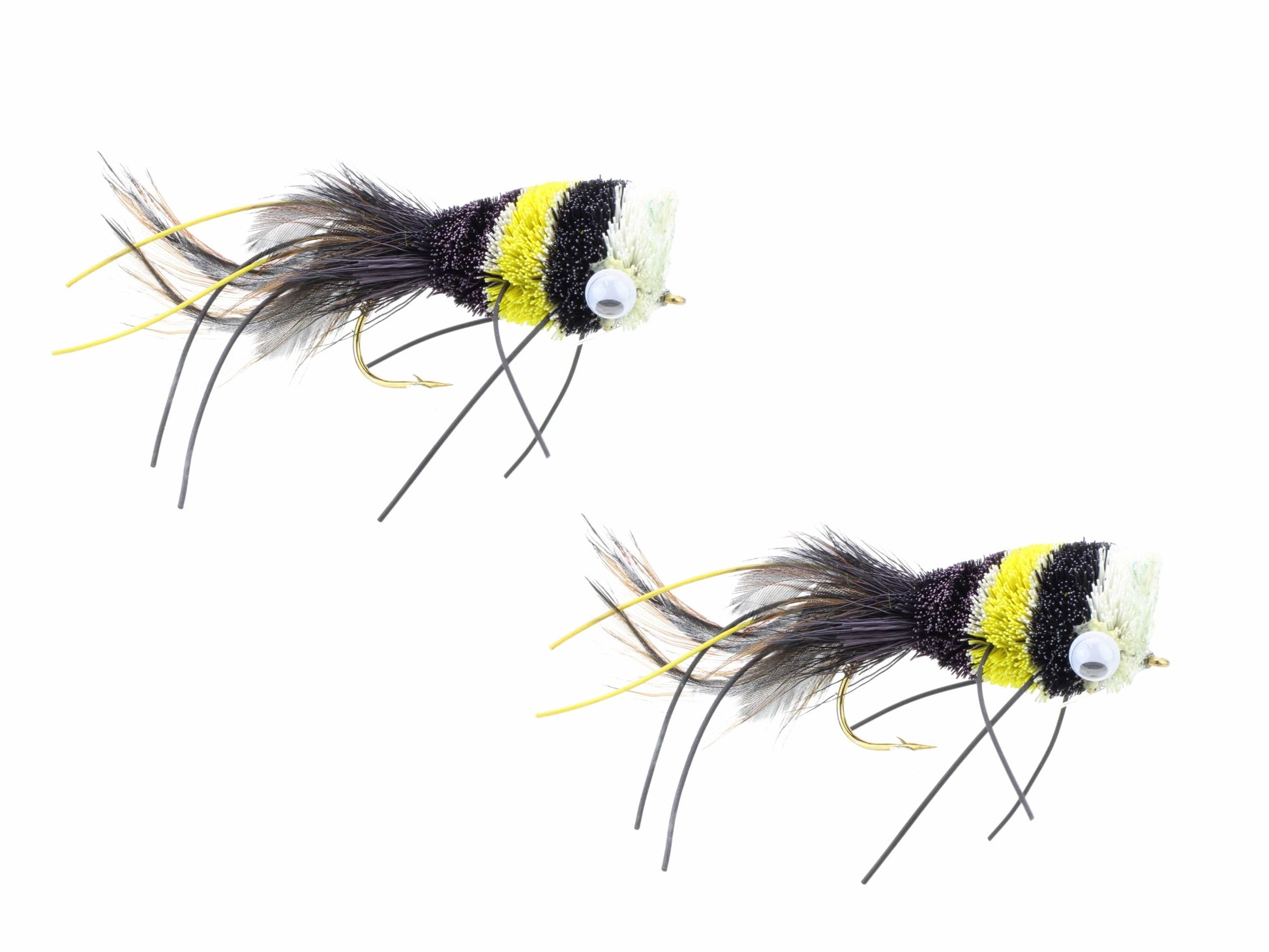 Wild Water Fly Fishing Black, Yellow and White Deer Hair Bass Bug, Size 2, Qty. 2-Goodwynn'sGoodwynn's