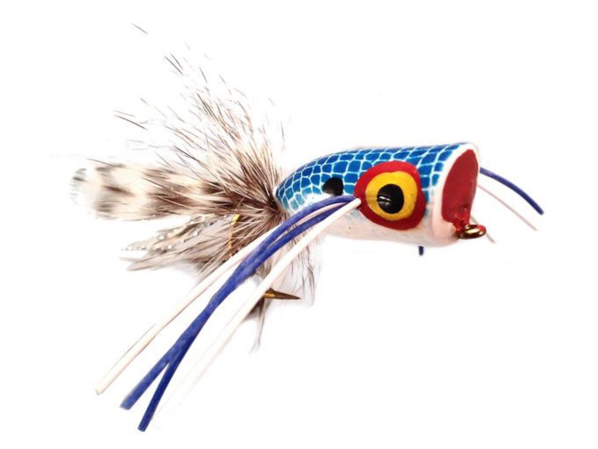 Wild Water Fly Fishing Blue and White Bass Popper, Size 2, Qty. 4-Goodwynn'sGoodwynn's