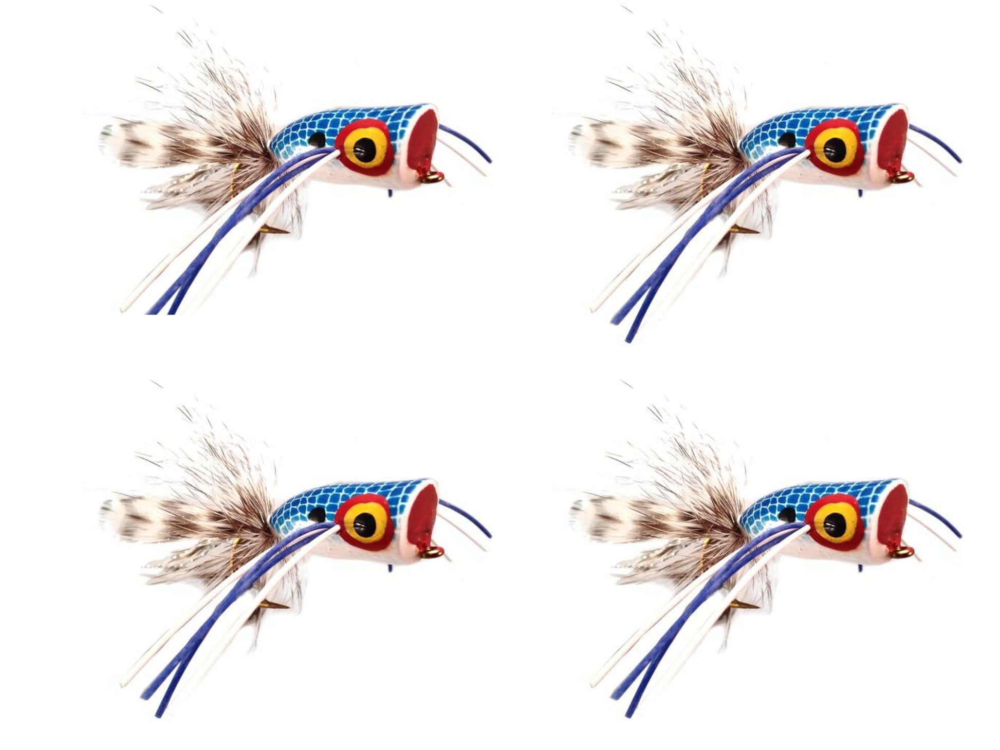 Wild Water Fly Fishing Blue and White Bass Popper, Size 2, Qty. 4-Goodwynn'sGoodwynn's