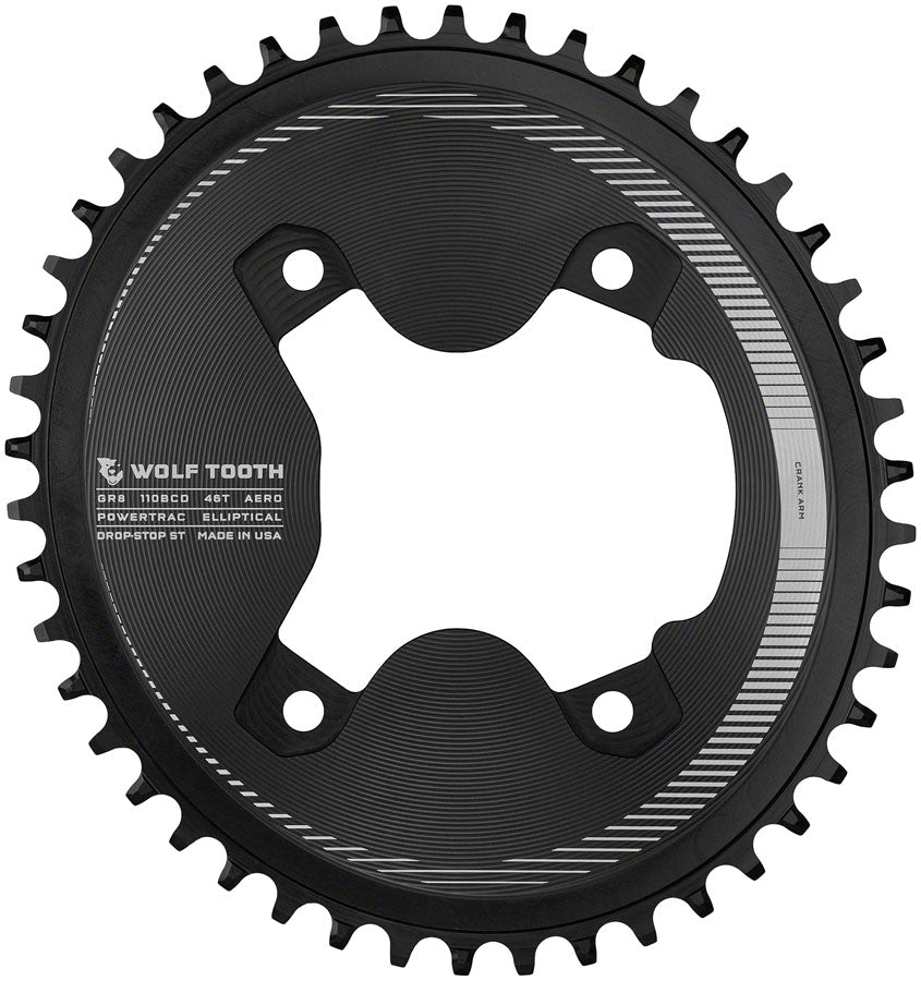 Wolf Tooth Elliptical Aero 110 Asymmetric BCD Chainring - 46t 110 Asymmetric BCD 4-Bolt Drop-Stop ST For Shimano GRX 800 Series BLK-Goodwynn'sGoodwynn's
