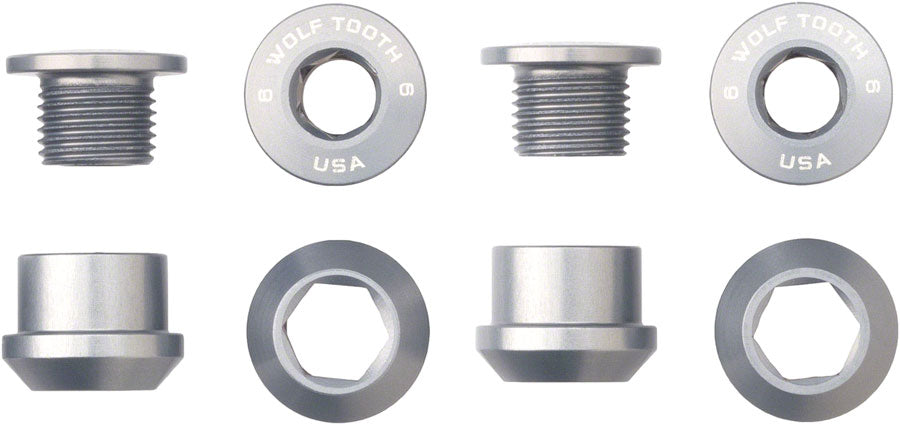 Wolf Tooth 1x Chainring Bolt Set - 6mm Dual Hex Fittings Set/4 Raw Silver-Goodwynn'sGoodwynn's