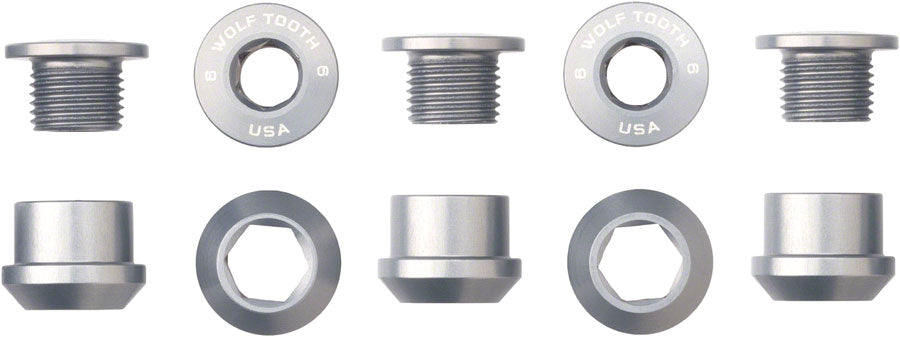 Wolf Tooth 1x Chainring Bolt Set - 6mm Dual Hex Fittings Set/5 Raw Silver-Goodwynn'sGoodwynn's