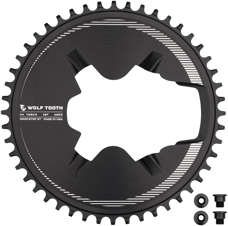 Wolf Tooth Aero Direct Mount 1x Chainring - 48t 4-Bolt Drop-Stop ST Compatible Shimano Dura-Ace R9200/R9200-P Only BLK-Goodwynn'sGoodwynn's