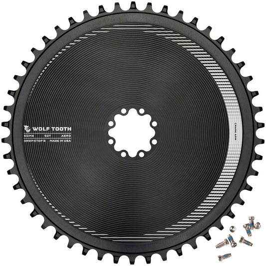 Wolf Tooth Aero Direct Mount Chainring - 50t Direct Mount SRAM 8-Bolt Drop-Stop B BLK-Goodwynn's