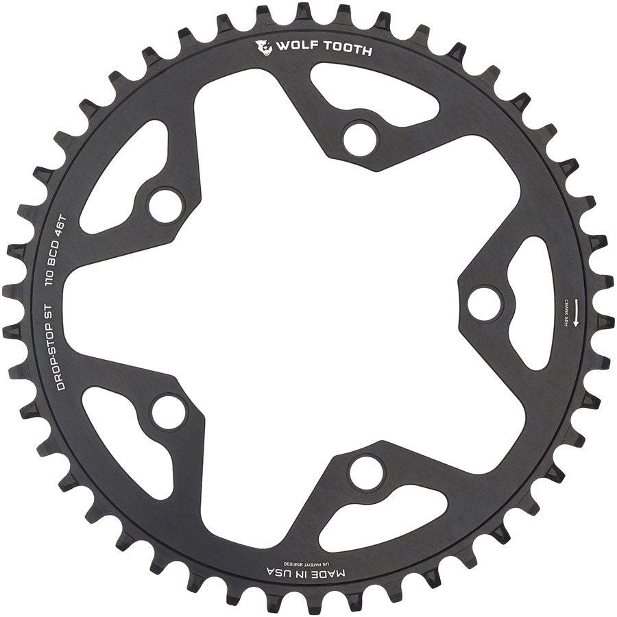 Wolf Tooth 110 BCD Gravel CX Road Chainring - 44t 110 BCD 5-Bolt Drop-Stop ST For Shimano HG+ KMC 12-Speed Chains BLK-Goodwynn'sGoodwynn's