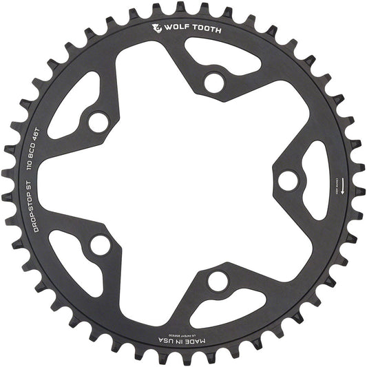 Wolf Tooth 110 BCD Gravel CX Road Chainring - 44t 110 BCD 5-Bolt Drop-Stop ST For Shimano HG+ KMC 12-Speed Chains BLK-Goodwynn's