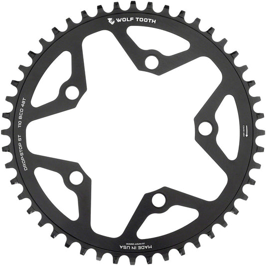 Wolf Tooth 110 BCD Gravel CX Road Chainring - 46t 110 BCD 5-Bolt Drop-Stop ST For Shimano HG+ KMC 12-Speed Chains BLK-Goodwynn's