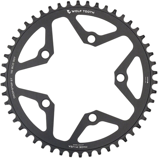 Wolf Tooth 110 BCD Gravel CX Road Chainring - 48t 110 BCD 5-Bolt Drop-Stop ST For Shimano HG+ KMC 12-Speed Chains BLK-Goodwynn's