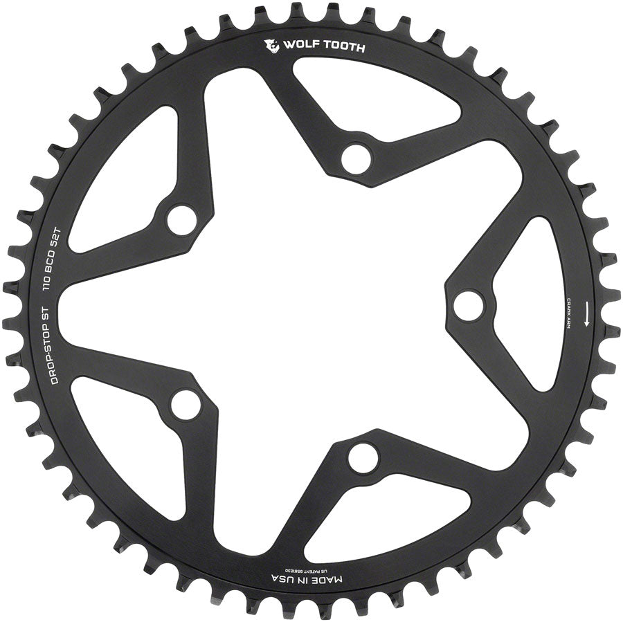 Wolf Tooth 110 BCD Gravel CX Road Chainring - 50t 110 BCD 5-Bolt Drop-Stop ST For Shimano HG+ KMC 12-Speed Chains BLK-Goodwynn'sGoodwynn's