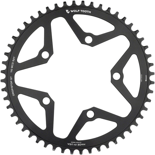 Wolf Tooth 110 BCD Gravel CX Road Chainring - 50t 110 BCD 5-Bolt Drop-Stop ST For Shimano HG+ KMC 12-Speed Chains BLK-Goodwynn's