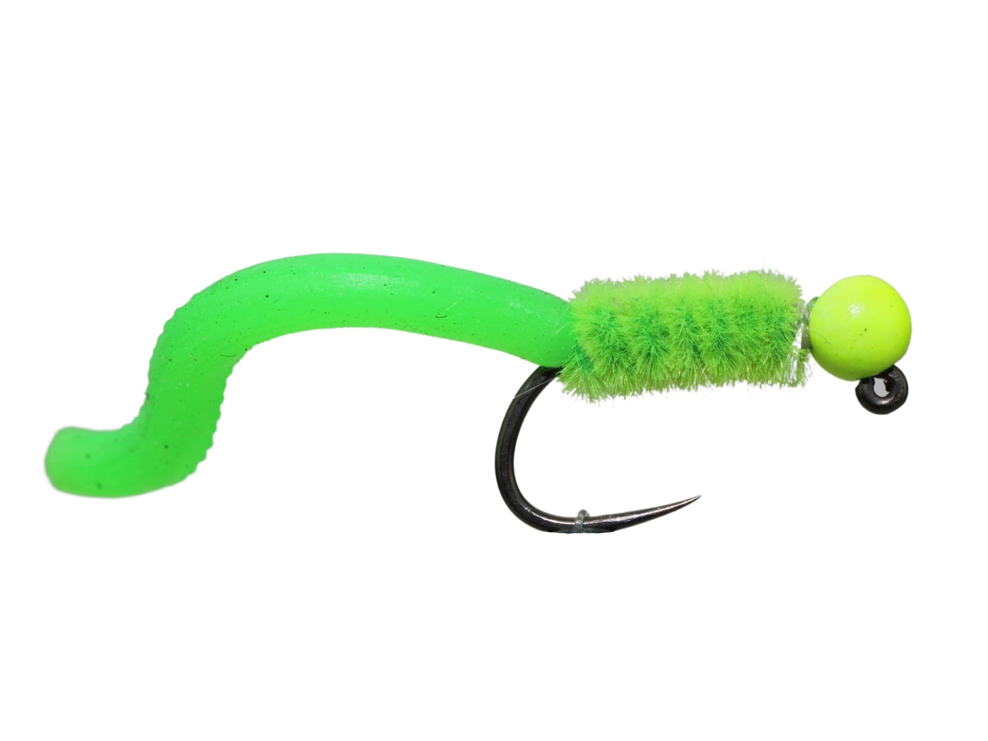 Wild Water Fly Fishing Tungsten Bead Head Chartreuse Squirmy Worm, Size 12, Qty. 6-Goodwynn'sGoodwynn's
