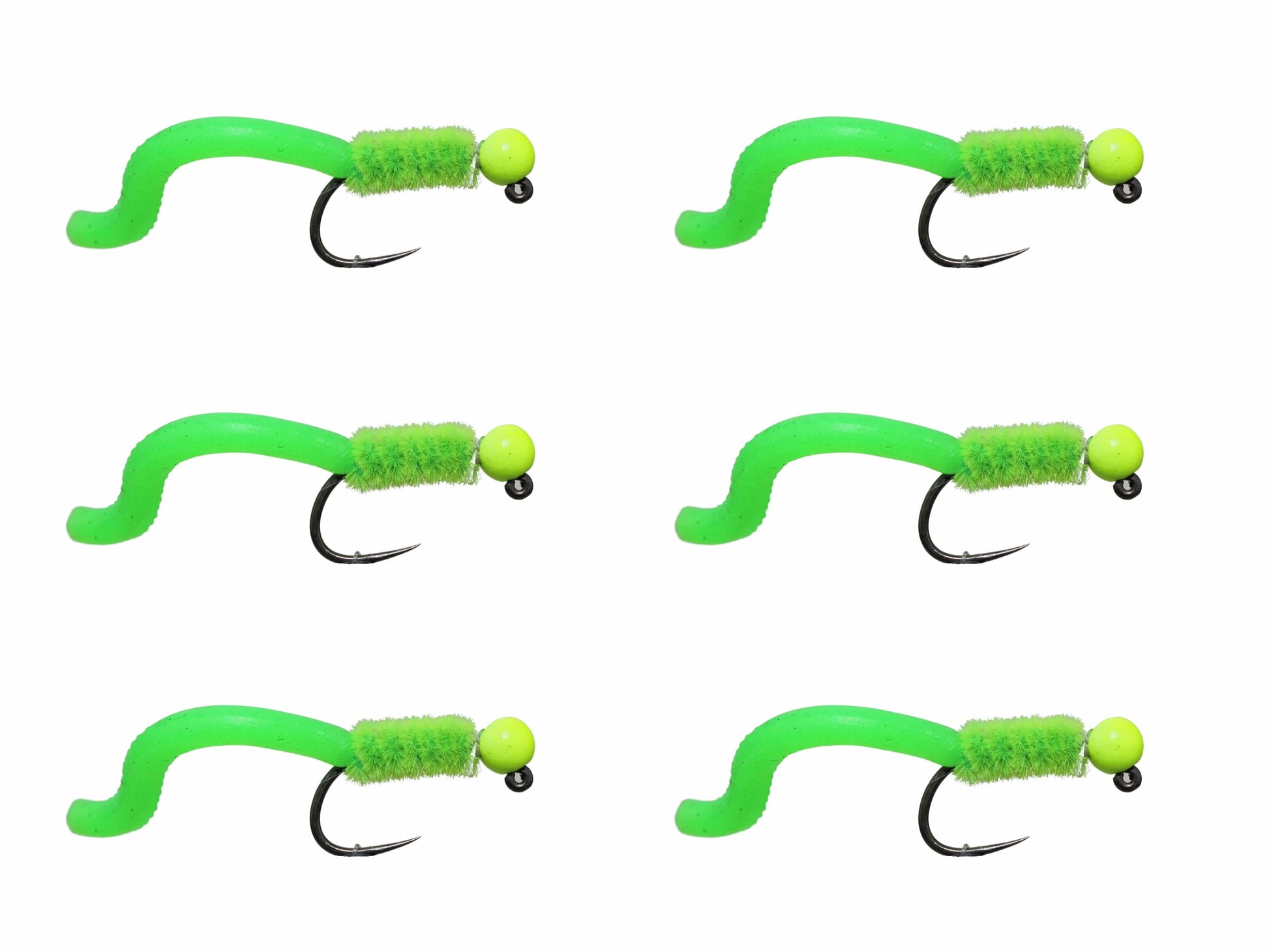 Wild Water Fly Fishing Tungsten Bead Head Chartreuse Squirmy Worm, Size 12, Qty. 6-Goodwynn'sGoodwynn's