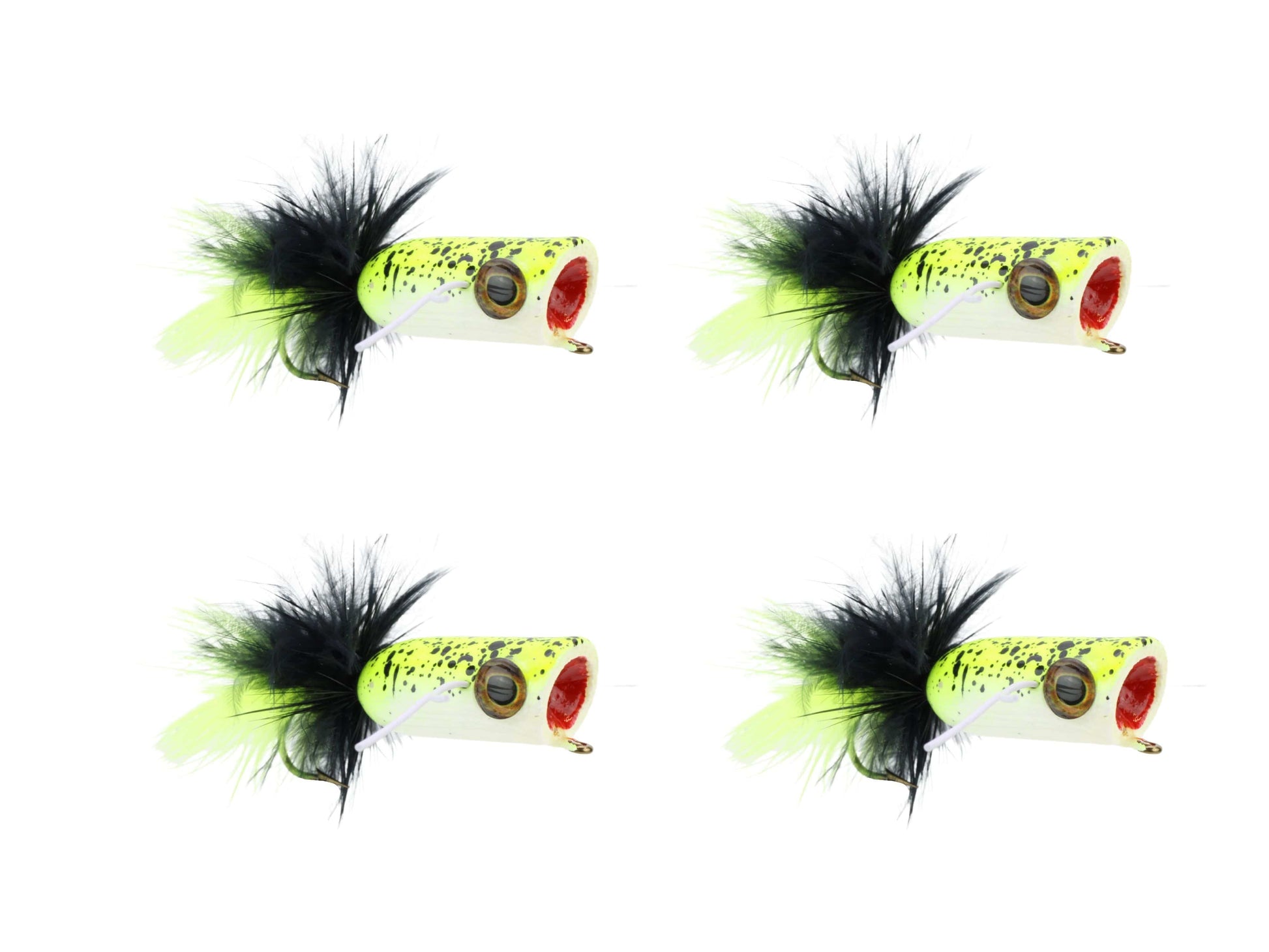 Wild Water Fly Fishing Chartreuse Tiger Mini Bass Popper, Size1/0, Qty. 4-Goodwynn'sGoodwynn's