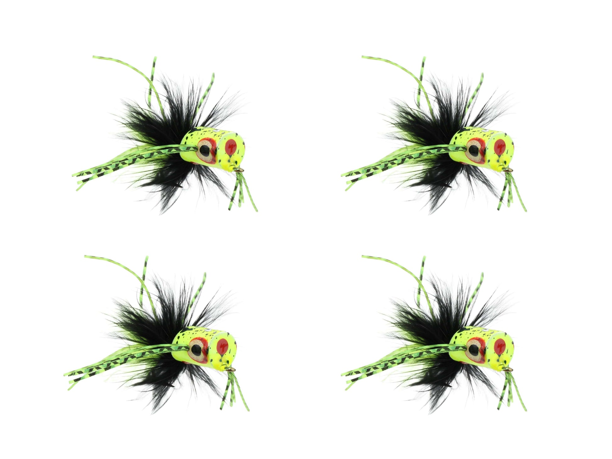 Wild Water Fly Fishing Green and Yellow Spider Legs Flat Face Mini Panfish Popper, Size 6, Qty. 4-Goodwynn'sGoodwynn's