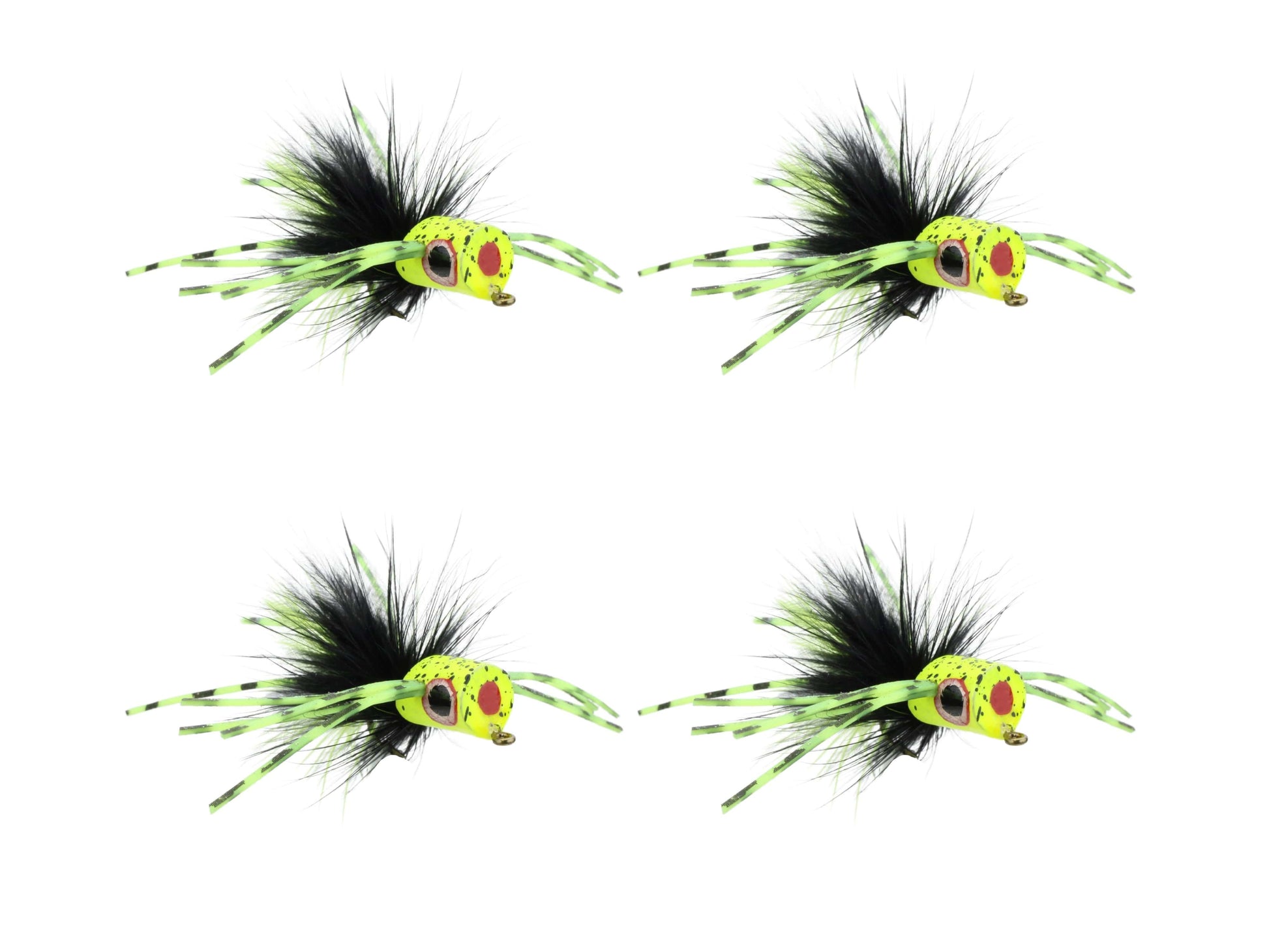 Wild Water Fly Fishing Green and Yellow Spider Legs Flat Face Mini Panfish Popper, Size 8, Qty. 4-Goodwynn'sGoodwynn's
