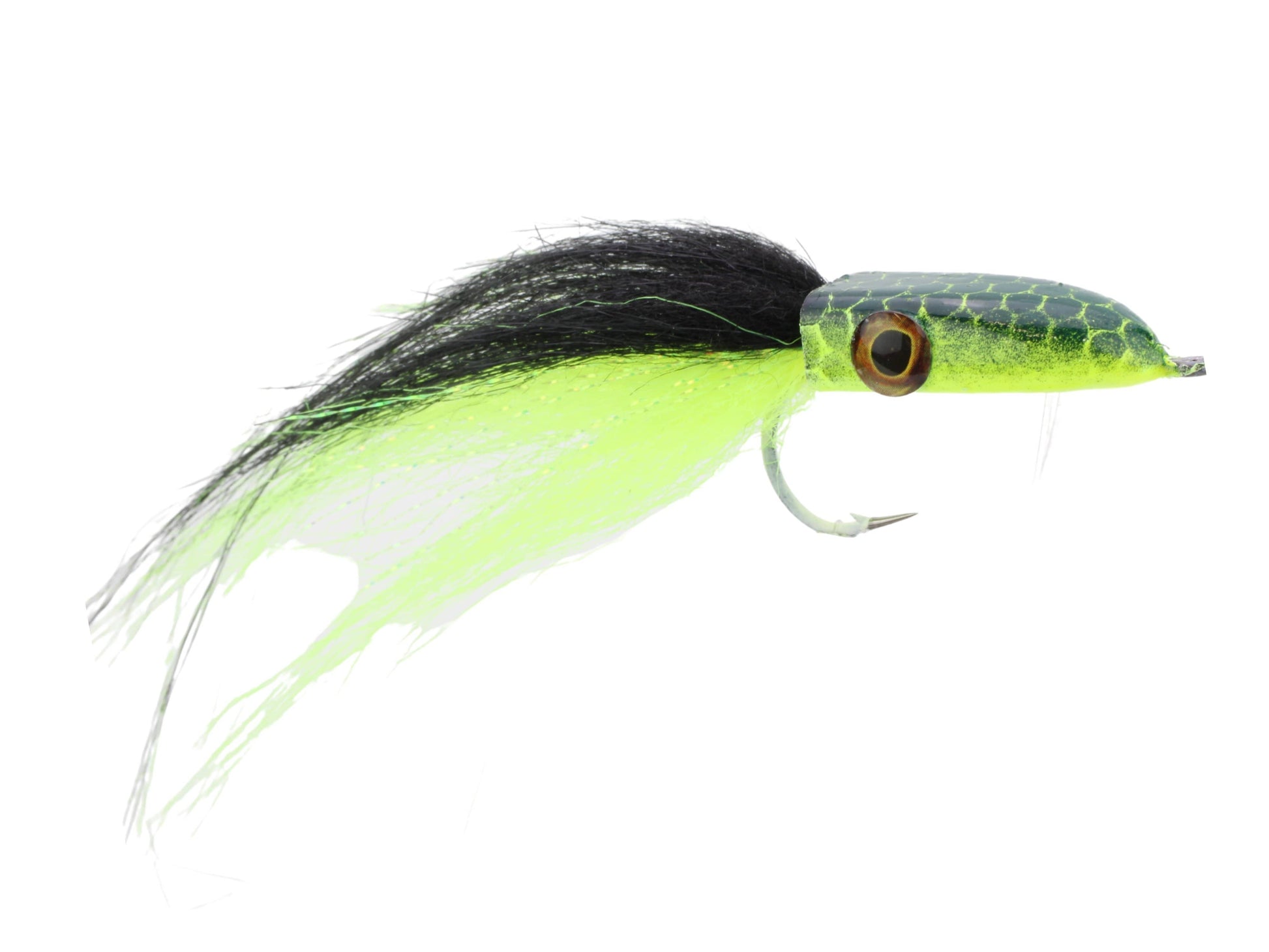 Wild Water Fly Fishing Black and Chartreuse Snake Head Popper, Size 2/0, Qty. 2-Goodwynn'sGoodwynn's