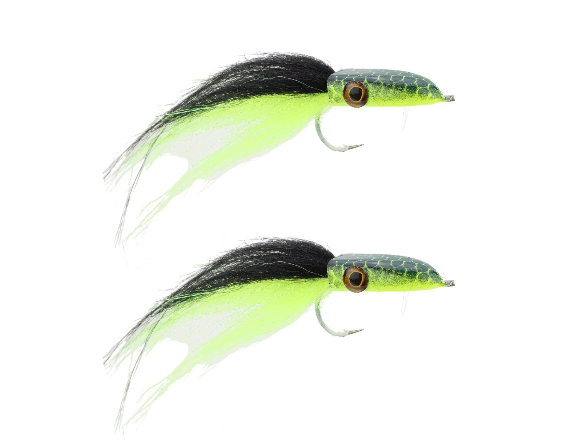 Wild Water Fly Fishing Black and Chartreuse Snake Head Popper, Size 2/0, Qty. 2-Goodwynn'sGoodwynn's