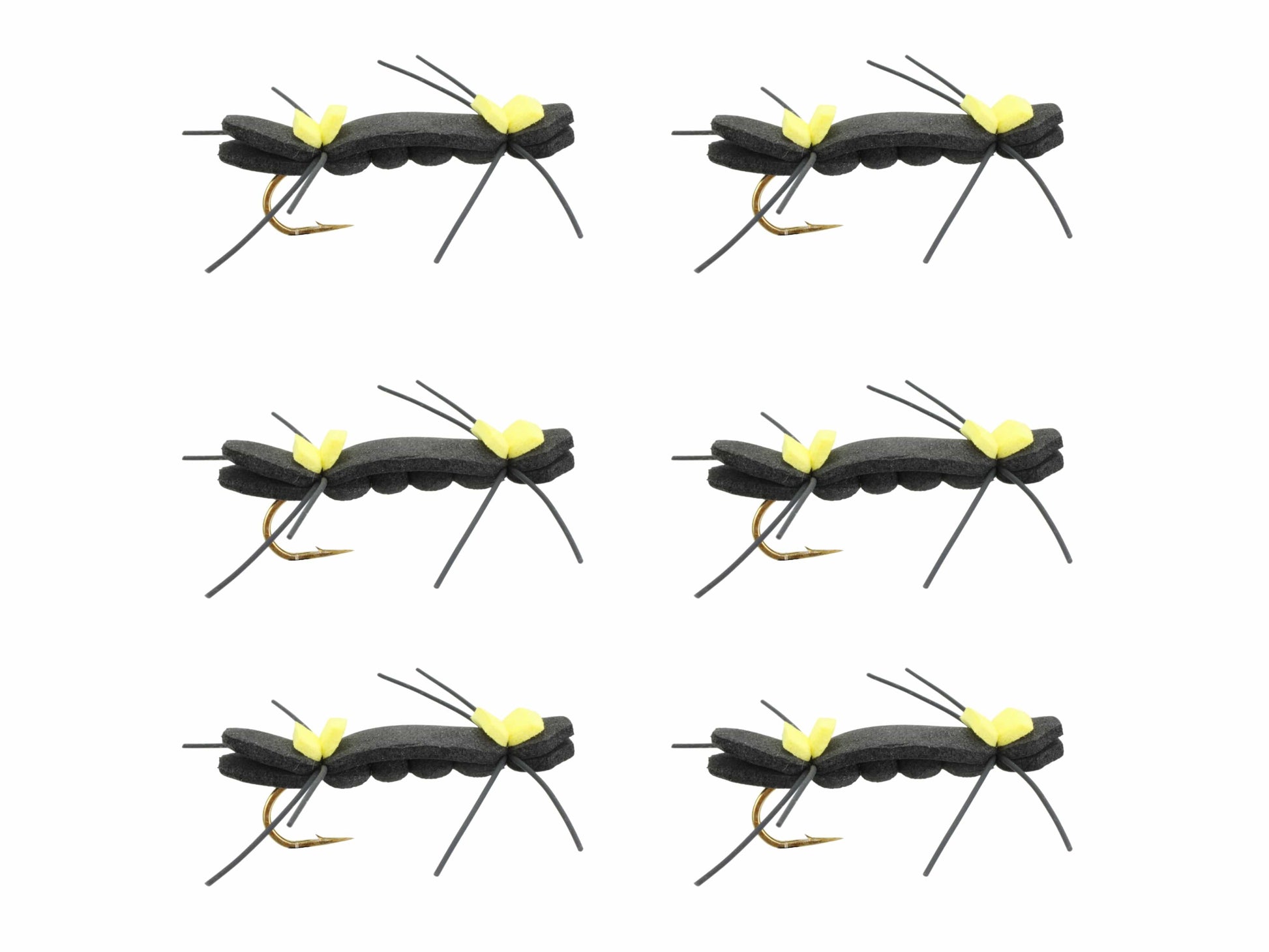 Wild Water Fly Fishing Chernobyl Ant, Black and Yellow, Size 6, Qty. 6-Goodwynn'sGoodwynn's