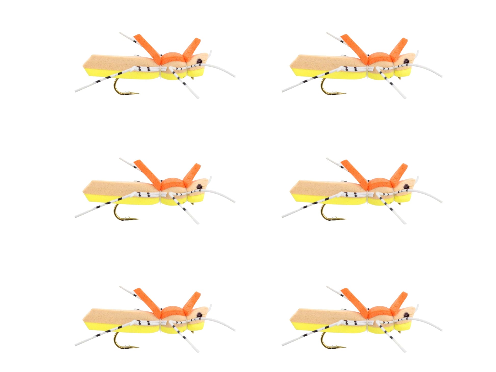 Wild Water Fly Fishing Foam Tan and Yellow Hopper, Size 10, Qty. 6-Goodwynn'sGoodwynn's