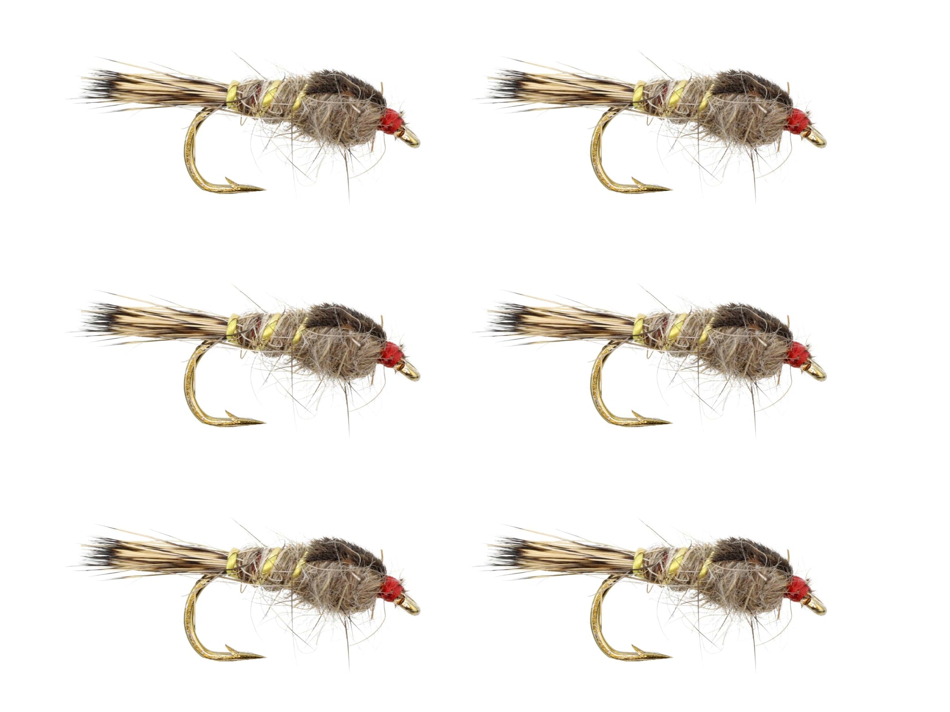 Wild Water Fly Fishing Gold Ribbed Hare's Ear Nymph, Size 12, Qty. 6-Goodwynn'sGoodwynn's