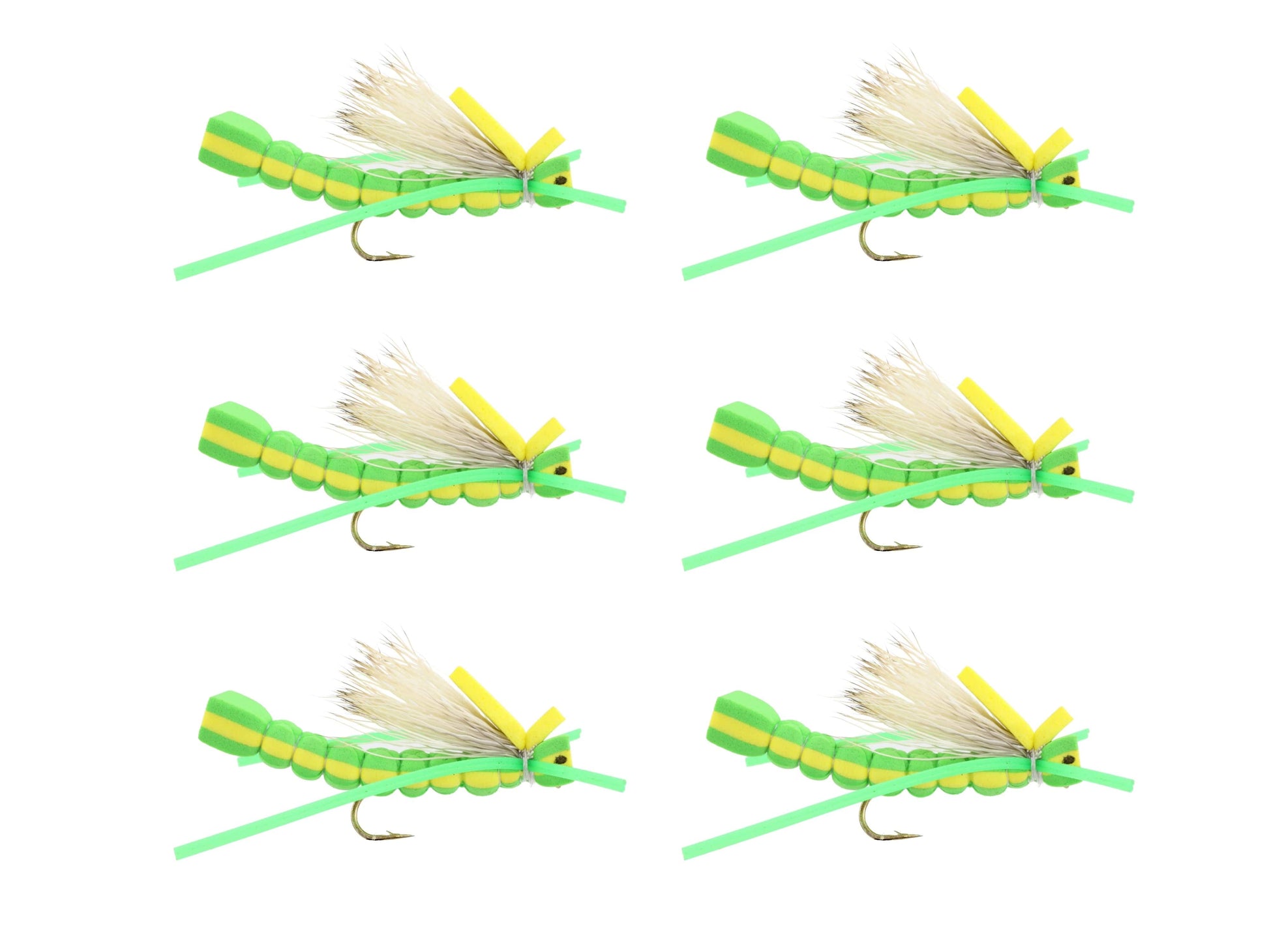 Wild Water Fly Fishing Foam Green Grasshopper, Size 8, Qty. 6-Goodwynn'sGoodwynn's