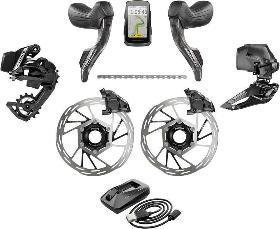 SRAM Force eTap AXS Road Groupset - 2x12-Speed HRD Shift/Brake Levers FM Calipers Rotors Chain F/R Derailleurs Hammerhead Karoo E1-Goodwynn'sGoodwynn's