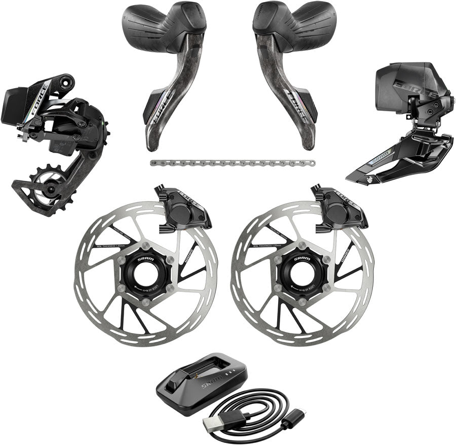 SRAM Force eTap AXS Road Groupset - 2x12-Speed HRD Shift/Brake Levers FM Calipers CL Rotors Chain F/R Derailleurs E1-Goodwynn'sGoodwynn's