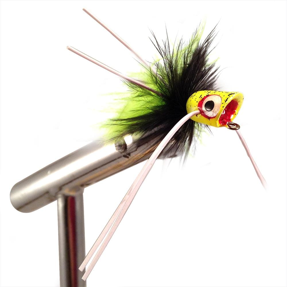 Wild Water Fly Fishing Black and Chartreuse Concave Face Mini Panfish Popper, Size 8, Qty. 4-Goodwynn'sGoodwynn's