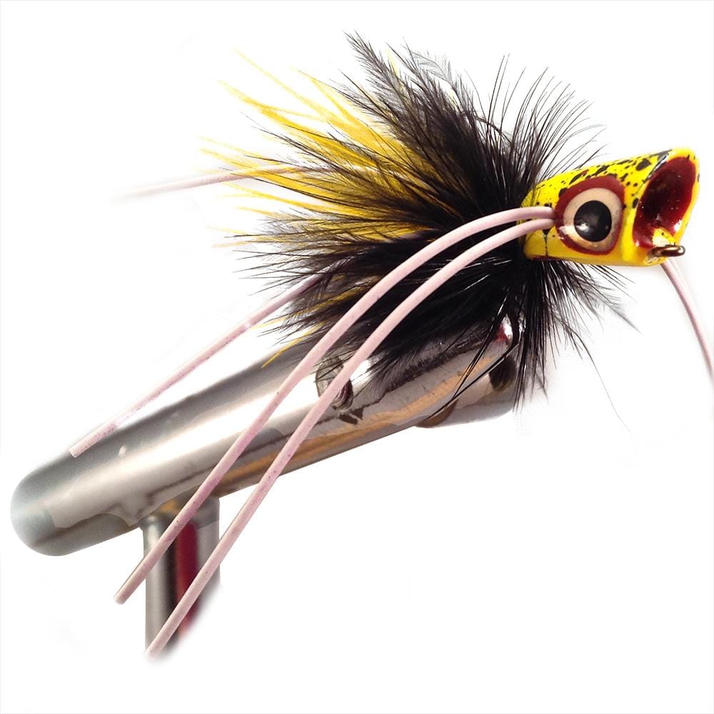 Wild Water Fly Fishing Black and Yellow Concave Face Mini Panfish Popper, Size 6, Qty. 4-Goodwynn'sGoodwynn's