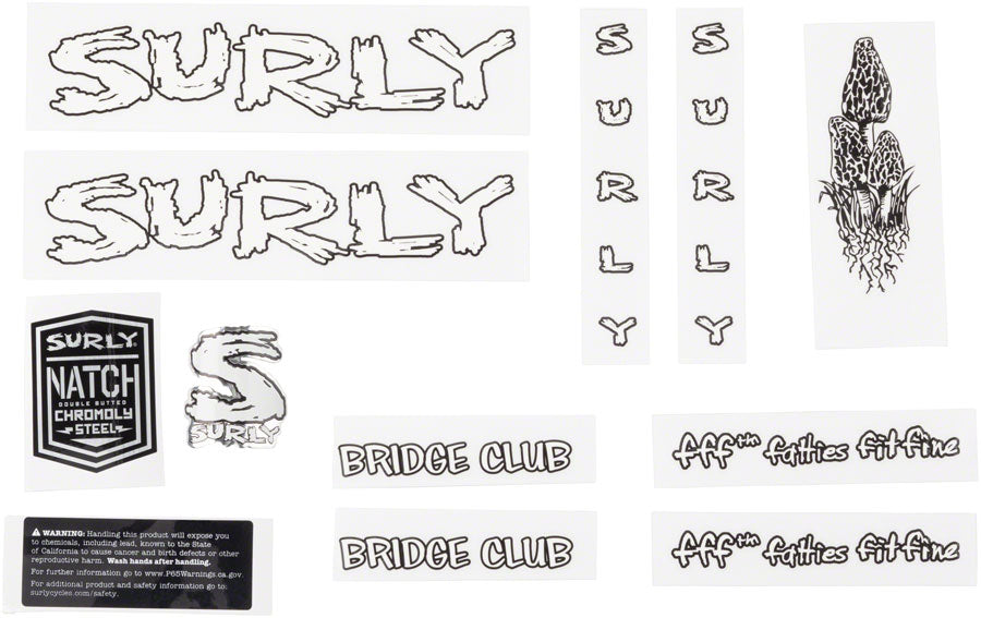 Surly Bridge Club Frame Decal Set - White with Mushrooms-Goodwynn'sGoodwynn's