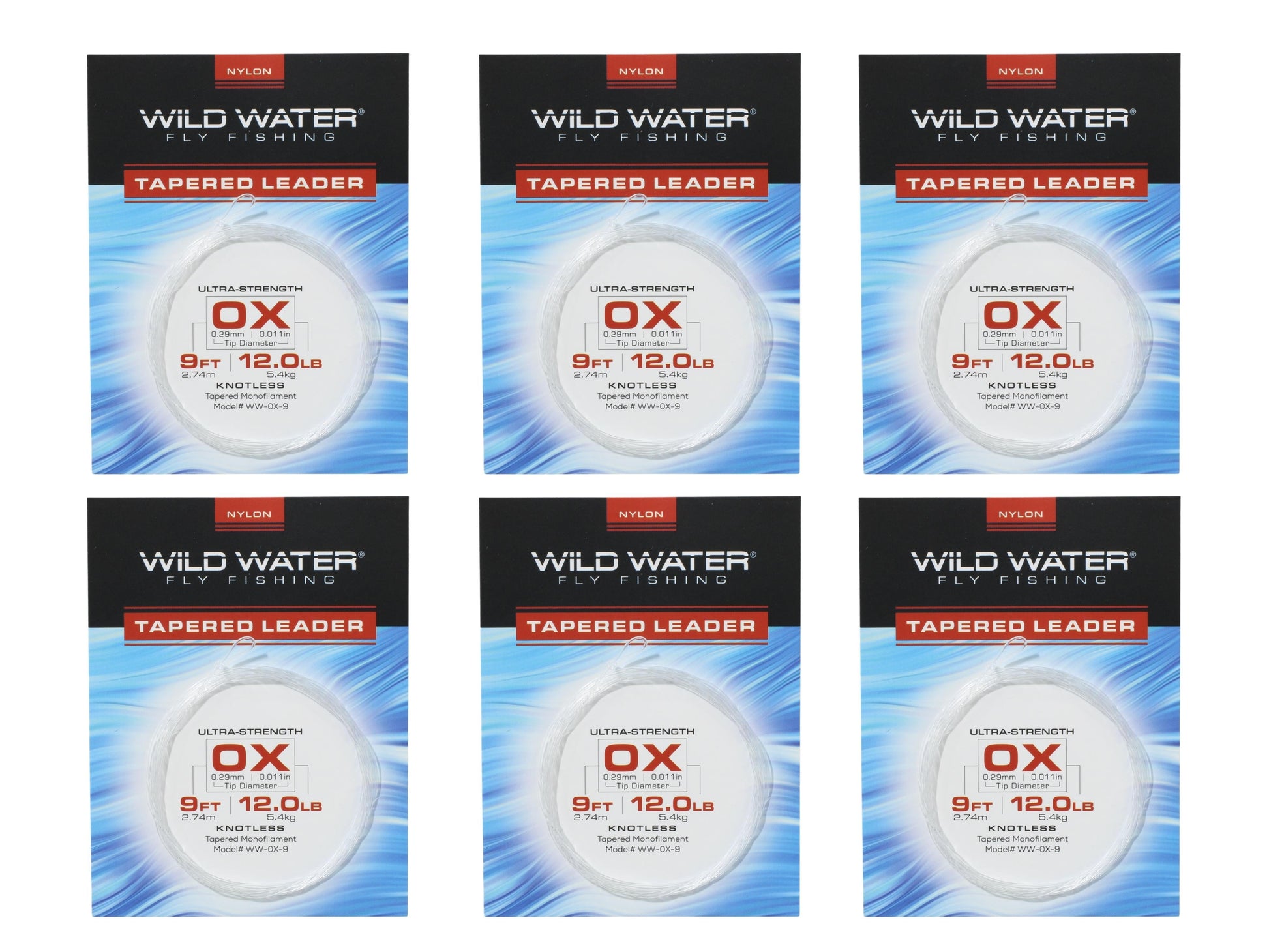 Wild Water Fly Fishing 9' Tapered Monofilament Leader 0X, 6 Pack-Goodwynn'sGoodwynn's