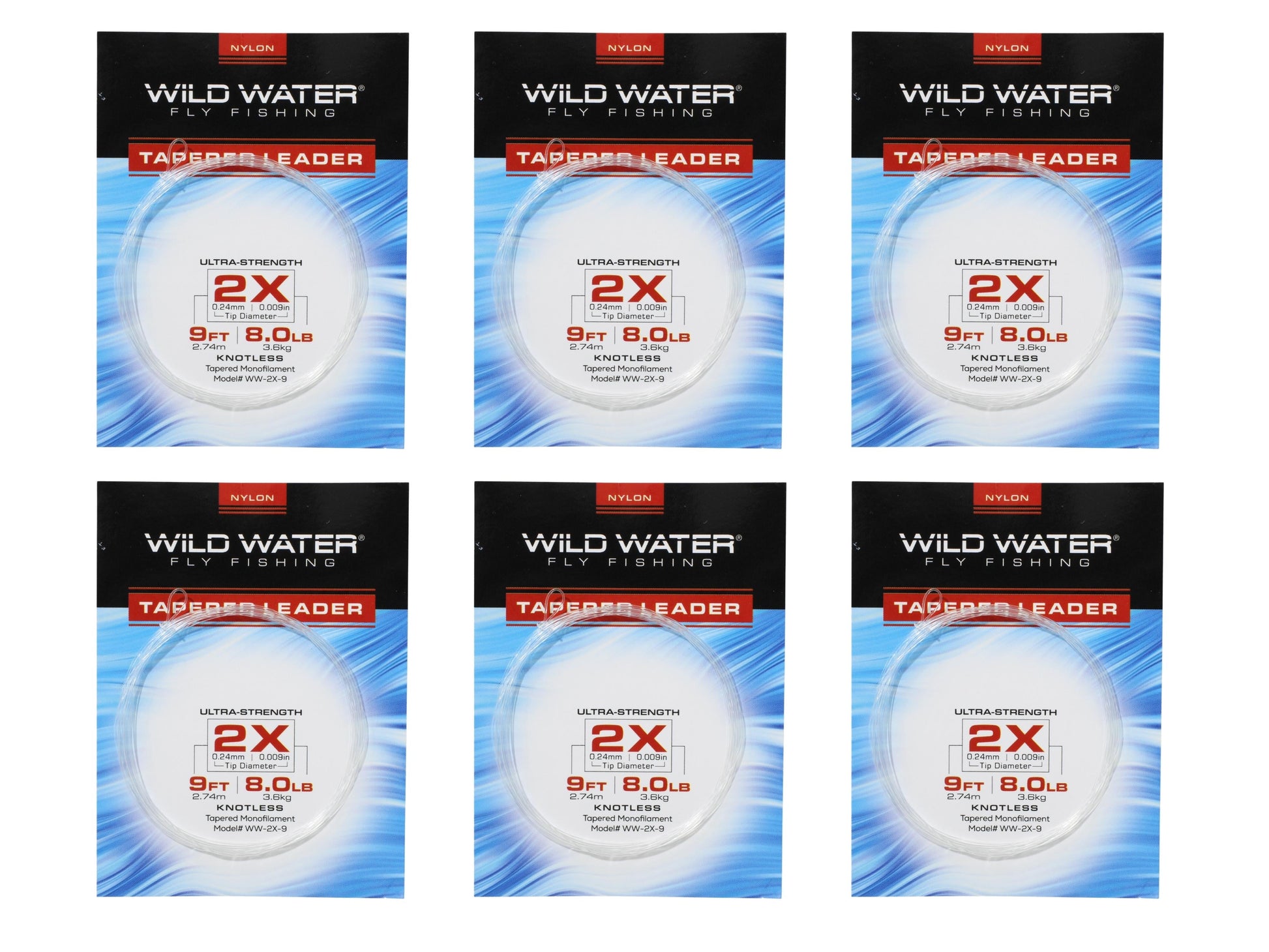 Wild Water Fly Fishing 9' Tapered Monofilament Leader 2X, 6 Pack-Goodwynn'sGoodwynn's