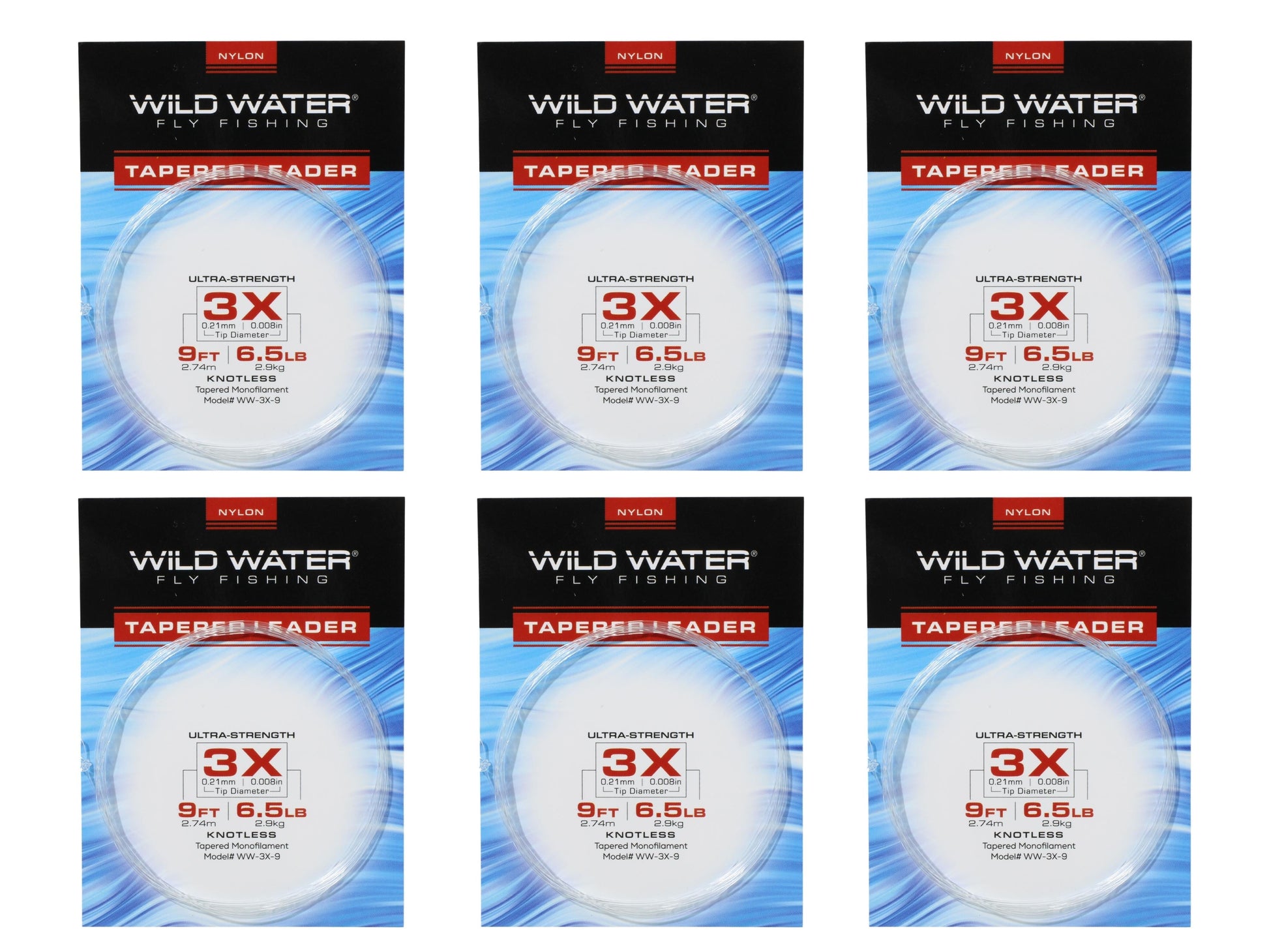 Wild Water Fly Fishing 9' Tapered Monofilament Leader 3X, 6 Pack-Goodwynn'sGoodwynn's