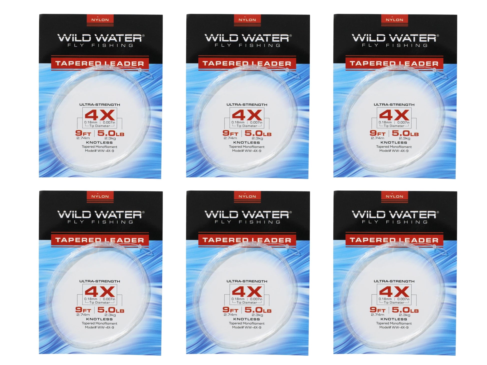 Wild Water Fly Fishing 9' Tapered Monofilament Leader 4X, 6 Pack-Goodwynn'sGoodwynn's