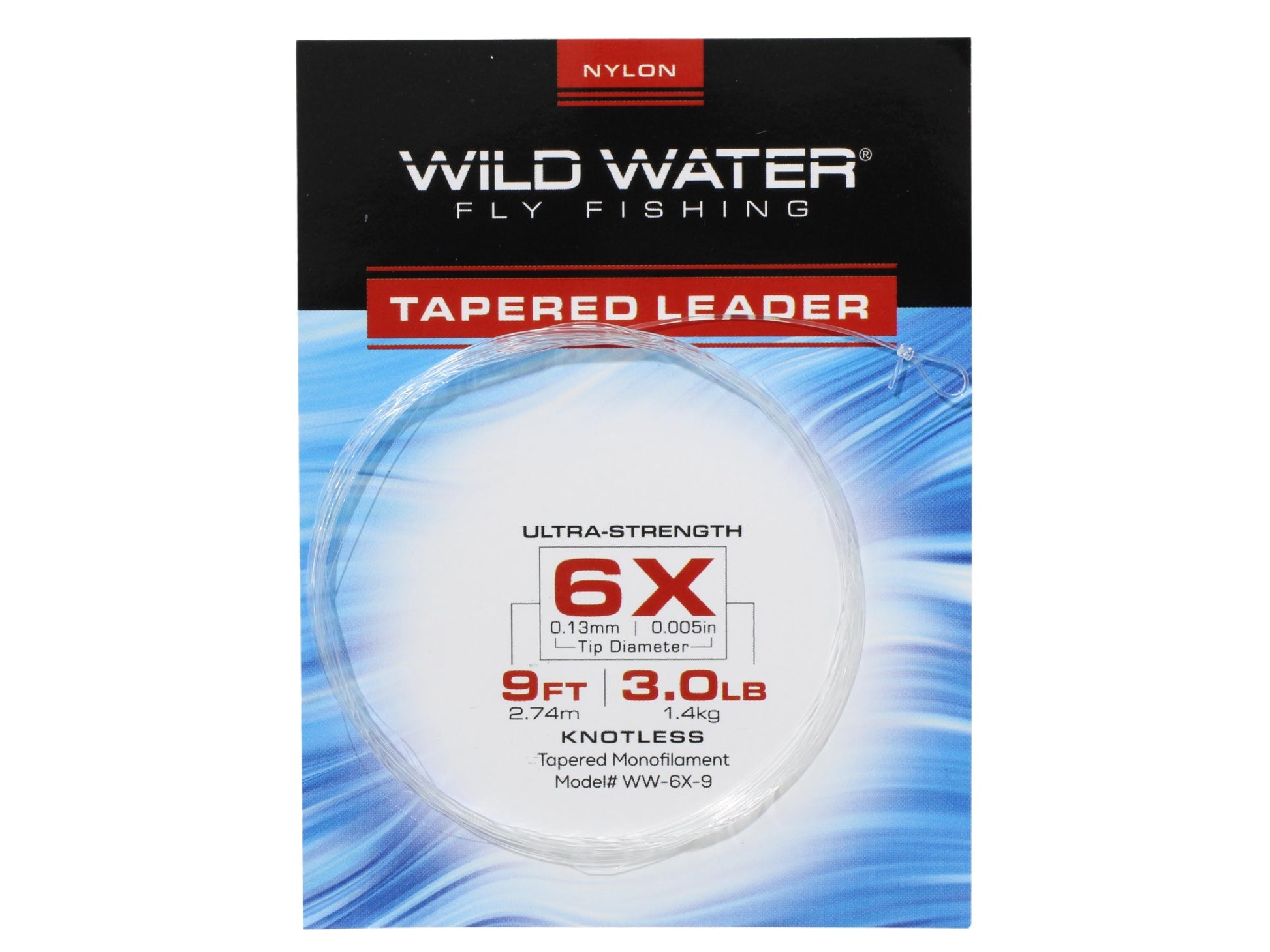 Wild Water Fly Fishing 9' Tapered Monofilament Leader 6X, 6 Pack-Goodwynn'sGoodwynn's