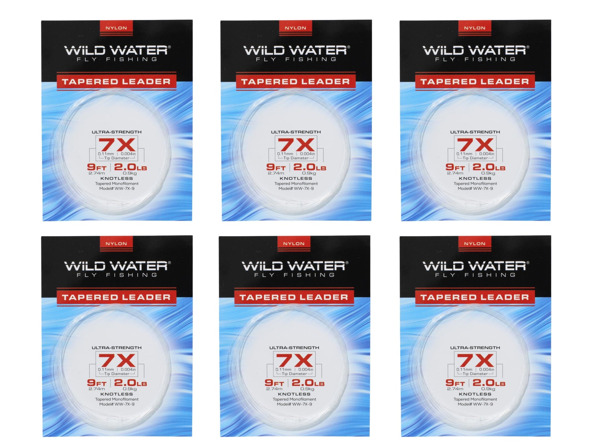Wild Water Fly Fishing 9' Tapered Monofilament Leader 7X, 6 Pack-Goodwynn'sGoodwynn's