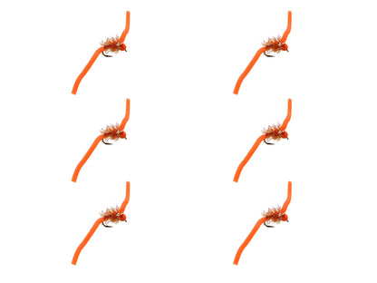 Wild Water Fly Fishing Tungsten Bead Head Orange Squirmy Worm 2.0, Size 12, Qty. 6