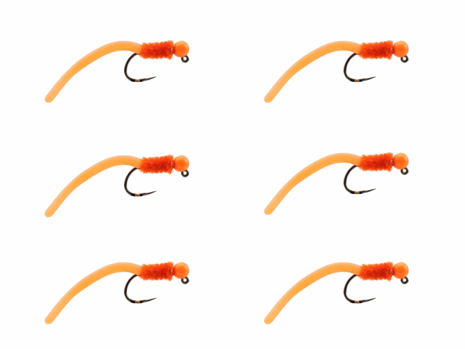 Wild Water Fly Fishing Tungsten Bead Head Orange Squirmy Worm, Size 12, Qty. 6-Goodwynn'sGoodwynn's